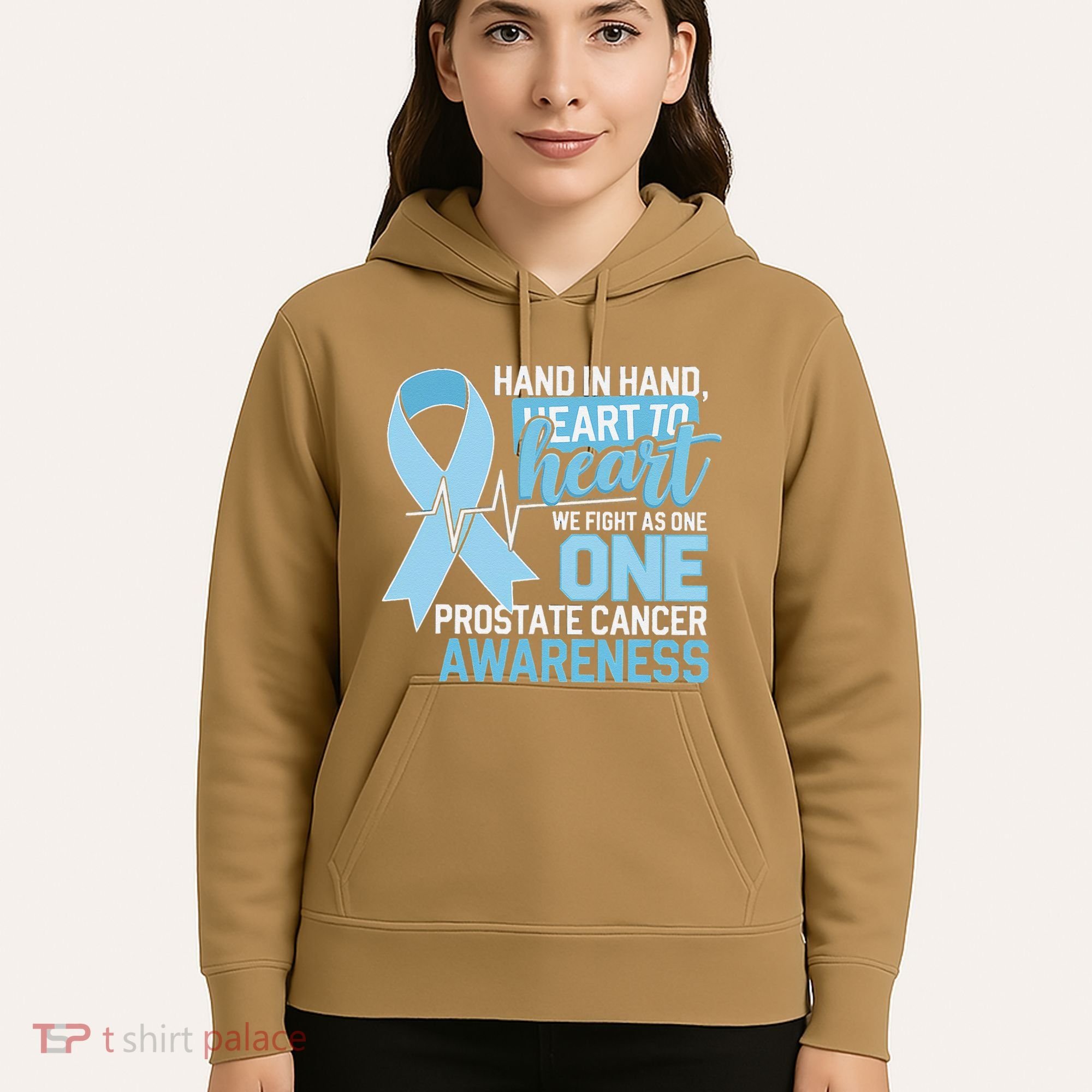 Prostate Cancer Awareness Heart To Heart Light Blue Ribbon Hoodie