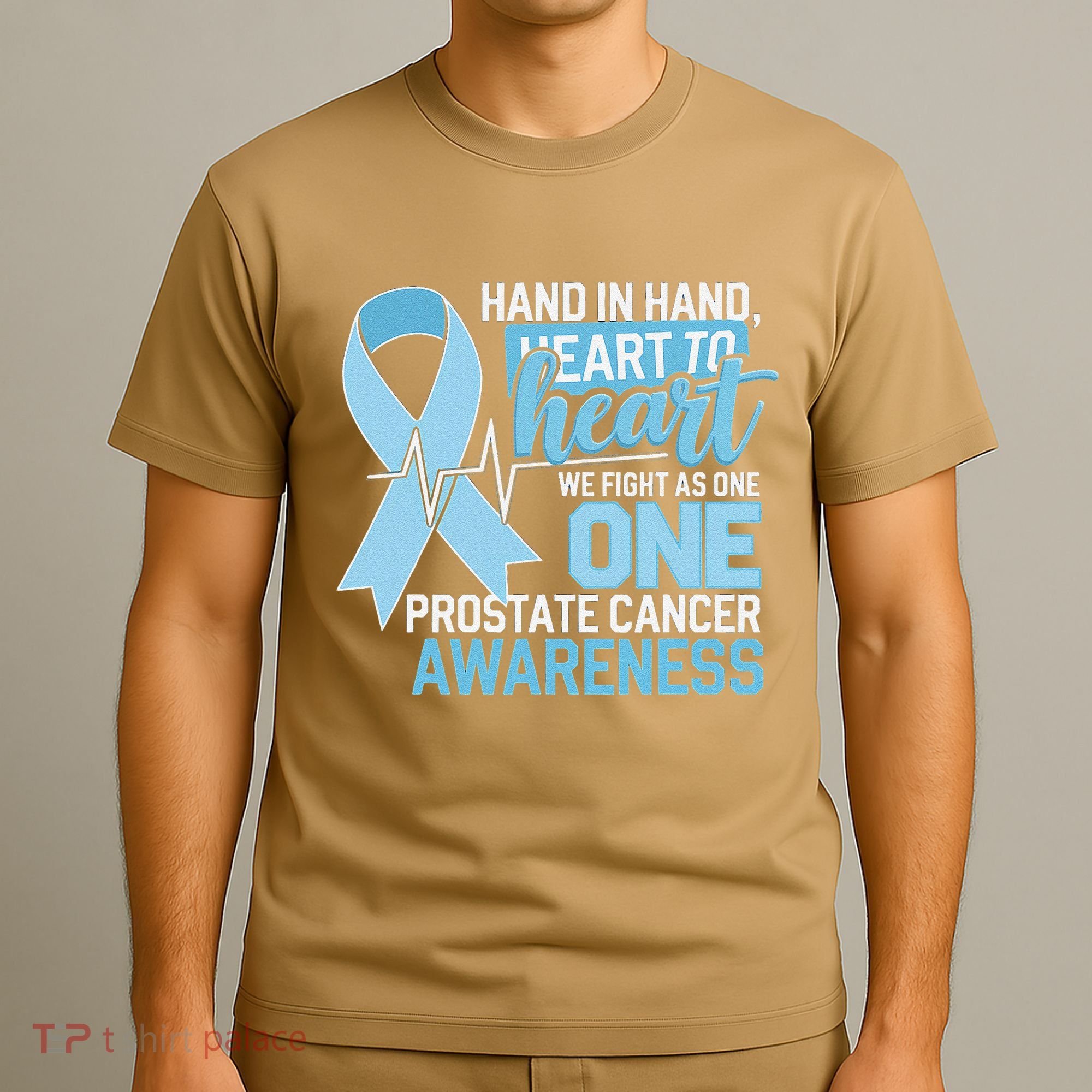 Prostate Cancer Awareness Heart To Heart Light Blue Ribbon T-Shirt