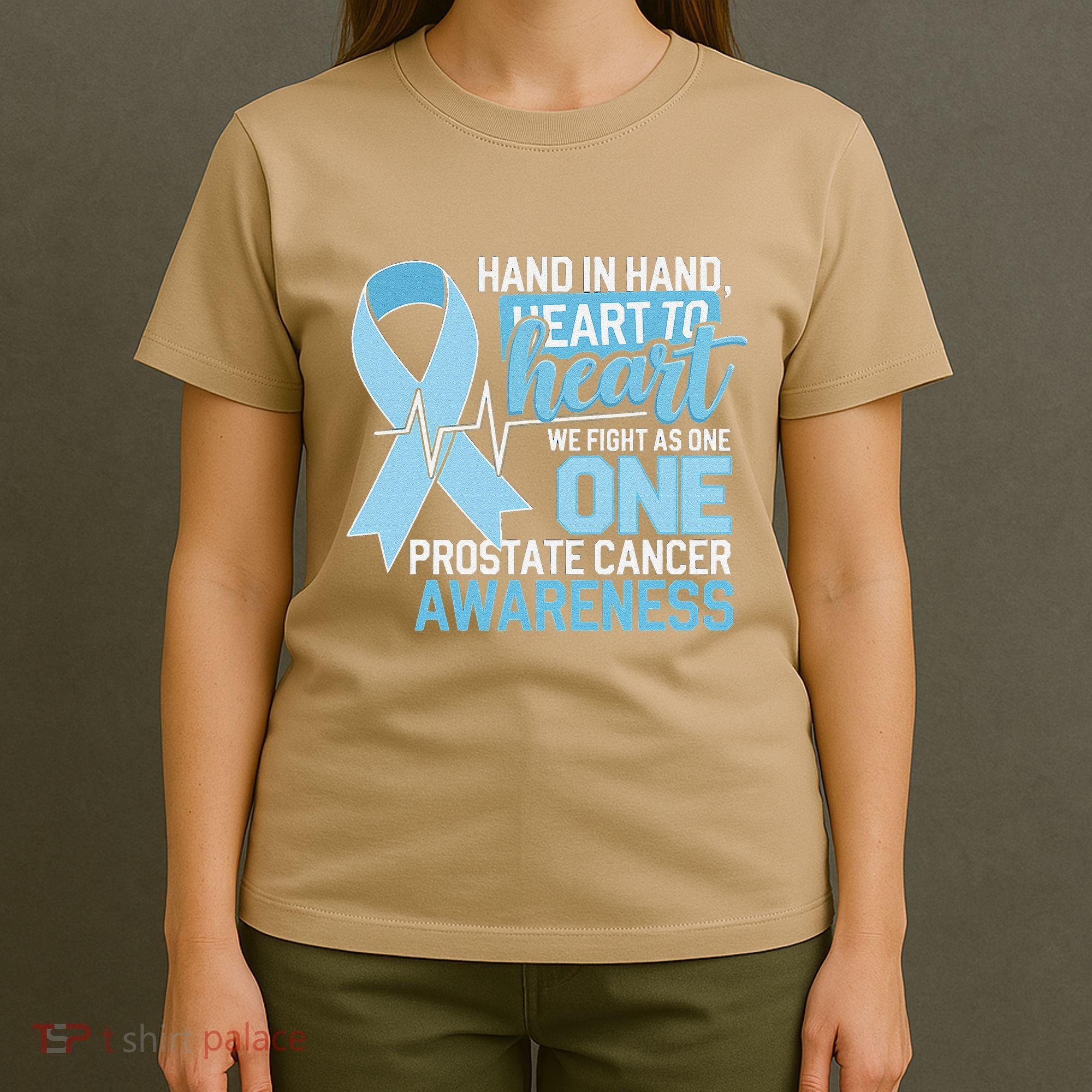 Prostate Cancer Awareness Heart To Heart Light Blue Ribbon T-Shirt