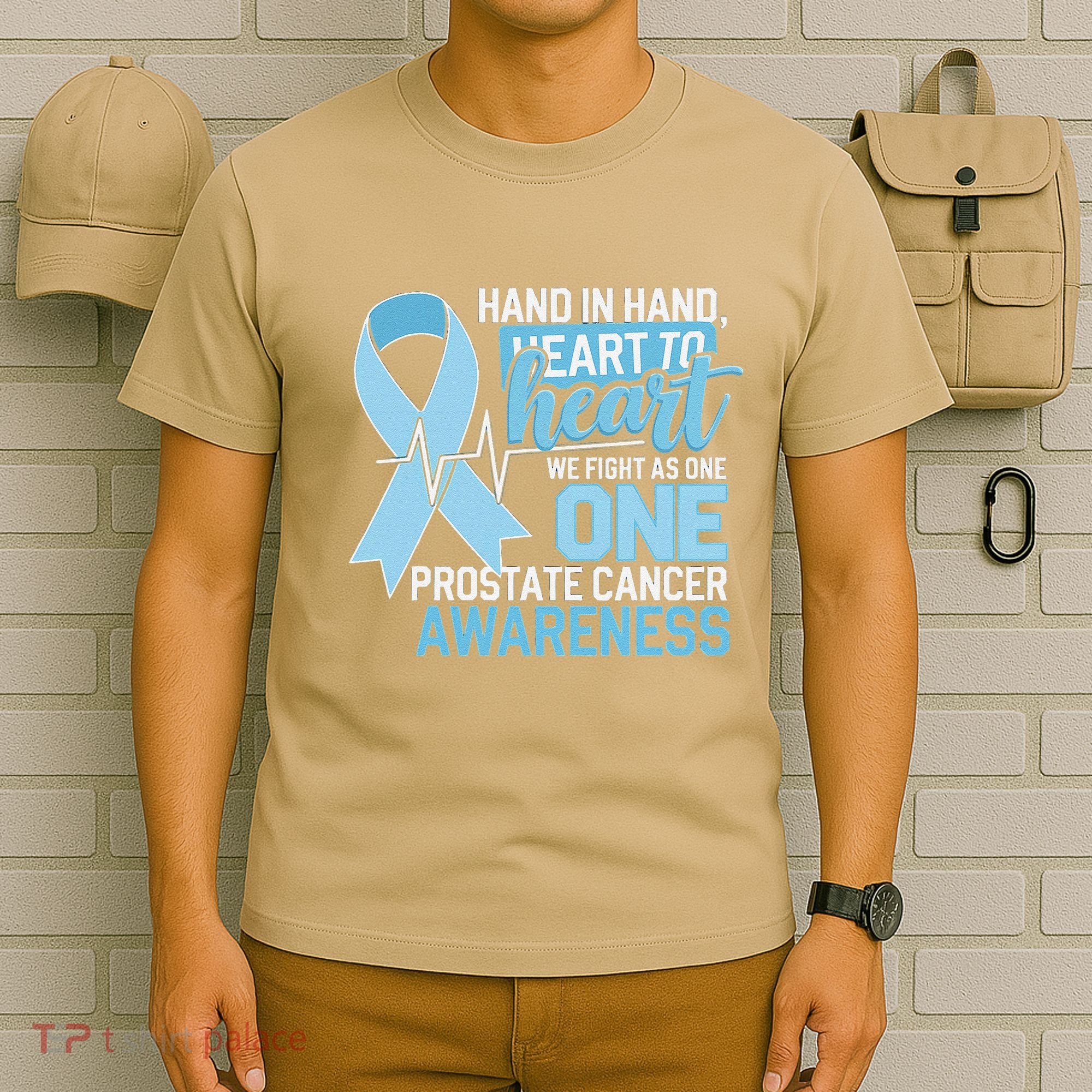 Prostate Cancer Awareness Heart To Heart Light Blue Ribbon T-Shirt