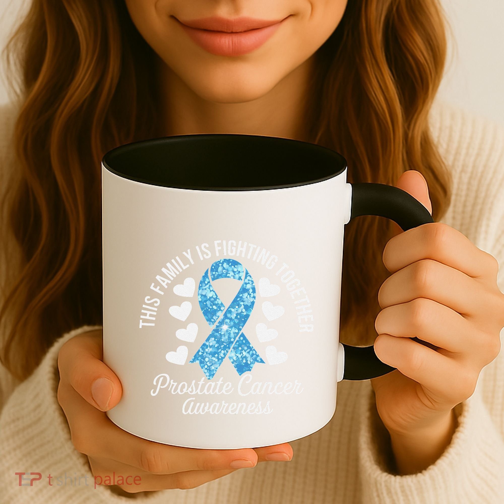 Prostate Cancer Awareness Family Fighting Light Blue Ribbon Coffee Mug