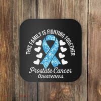 Prostate Cancer Awareness Family Fighting Light Blue Ribbon Coaster thumb 0