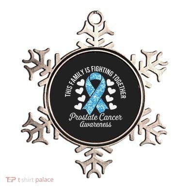 Prostate Cancer Awareness Family Fighting Light Blue Ribbon Ornament