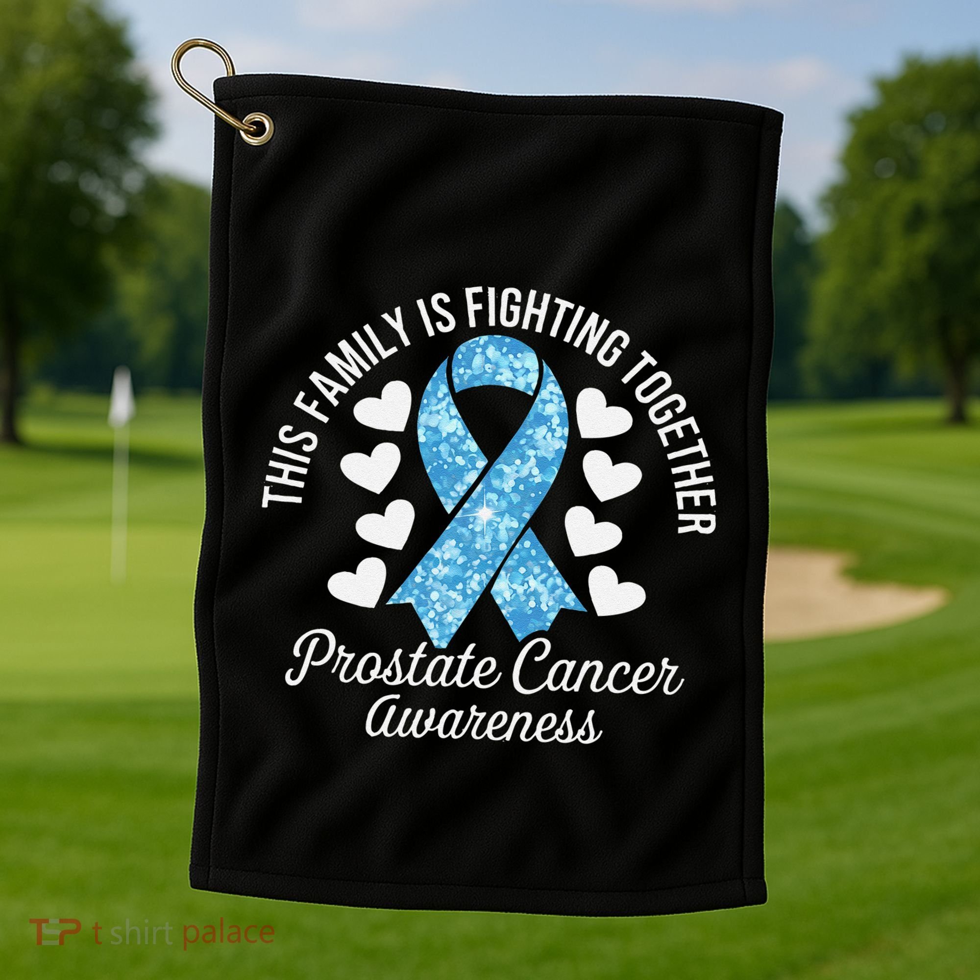 Prostate Cancer Awareness Family Fighting Light Blue Ribbon Golf Towel