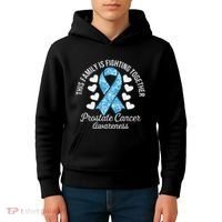 Prostate Cancer Awareness Family Fighting Light Blue Ribbon Kids Hoodie thumb 4
