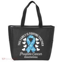 Prostate Cancer Awareness Family Fighting Light Blue Ribbon Tote Bag thumb 0