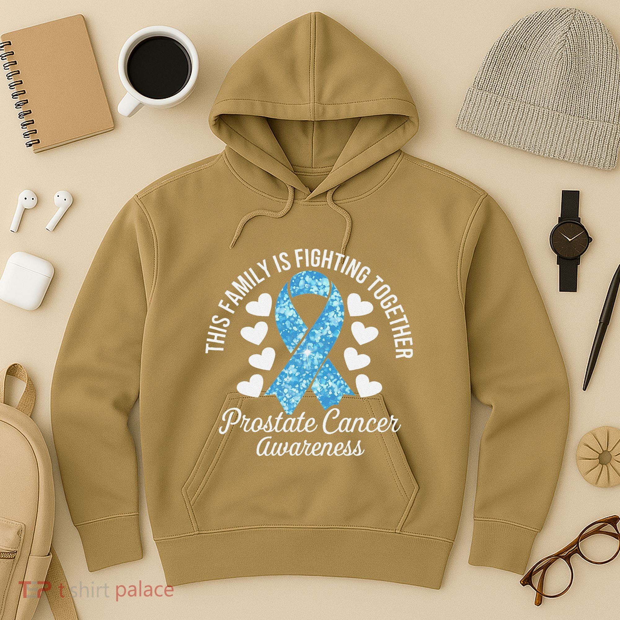 Prostate Cancer Awareness Family Fighting Light Blue Ribbon Hoodie