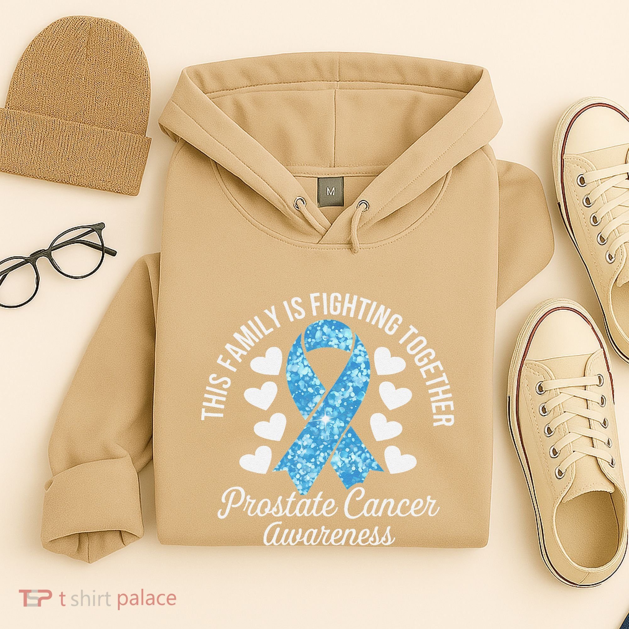 Prostate Cancer Awareness Family Fighting Light Blue Ribbon Hoodie