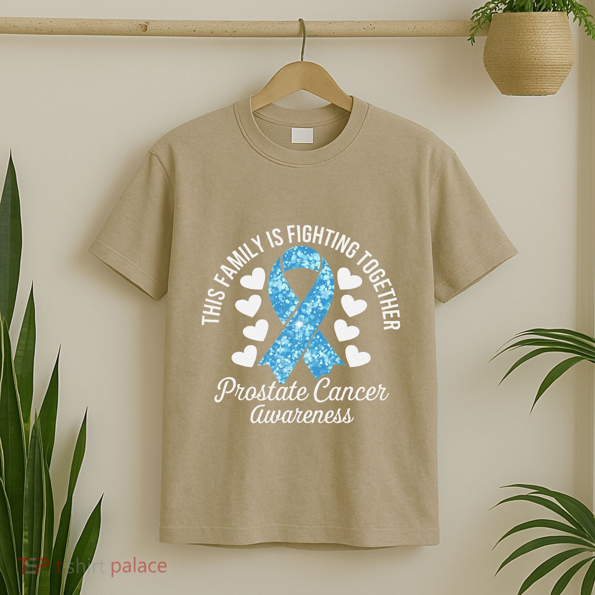 Prostate Cancer Awareness Family Fighting Light Blue Ribbon T-Shirt