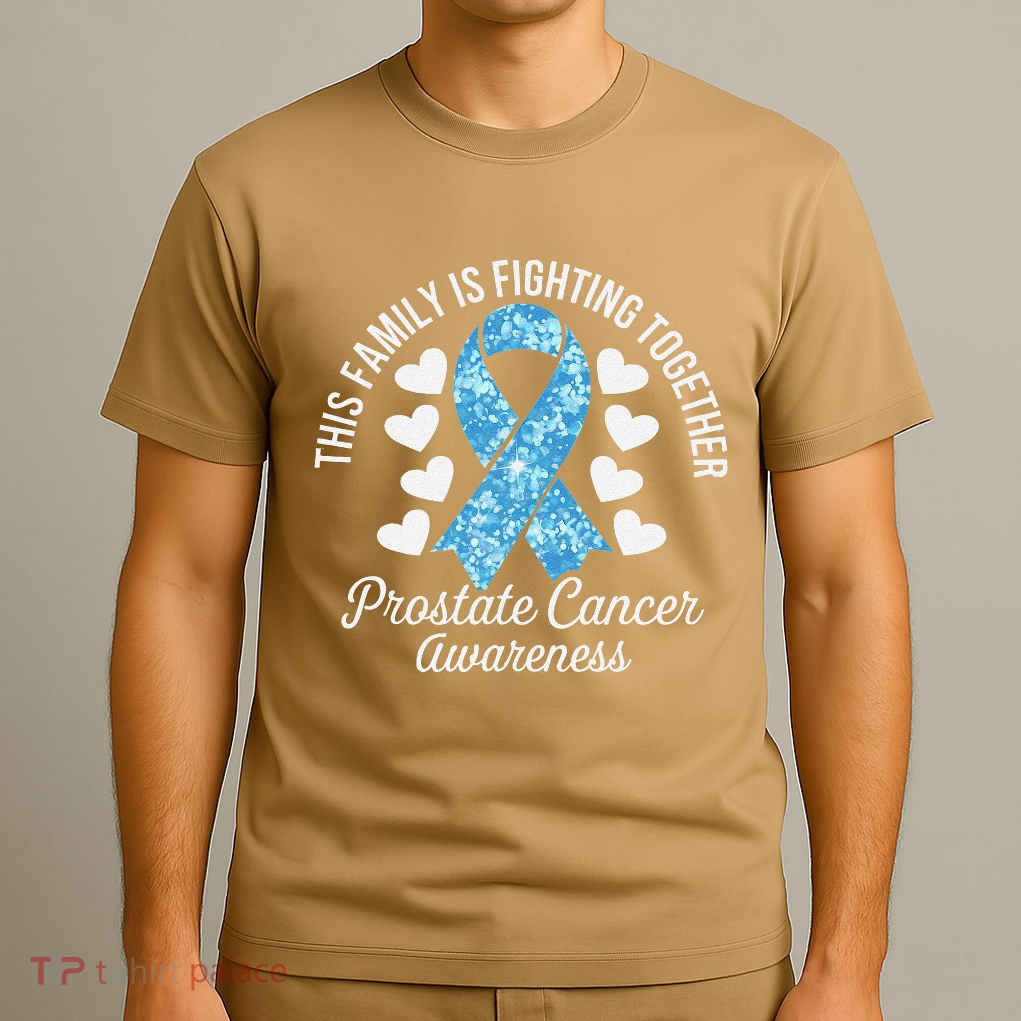 Prostate Cancer Awareness Family Fighting Light Blue Ribbon T-Shirt