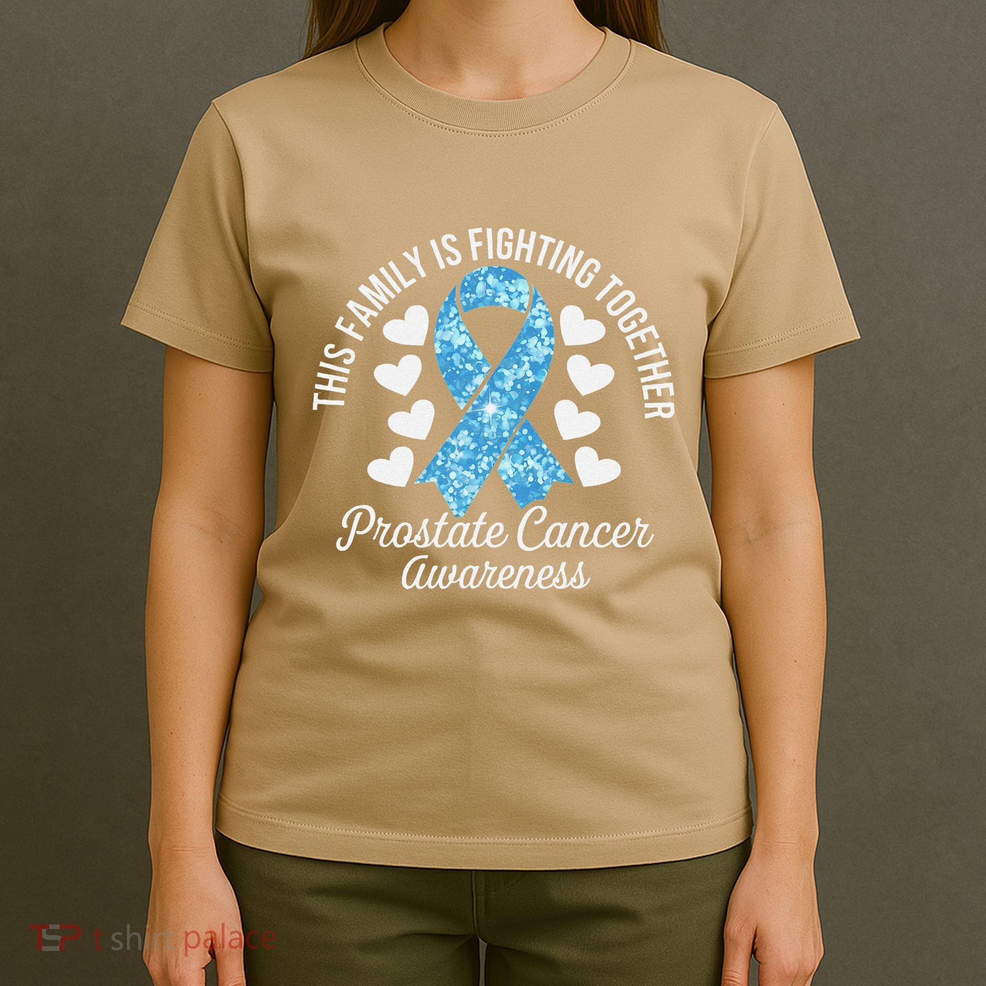 Prostate Cancer Awareness Family Fighting Light Blue Ribbon T-Shirt