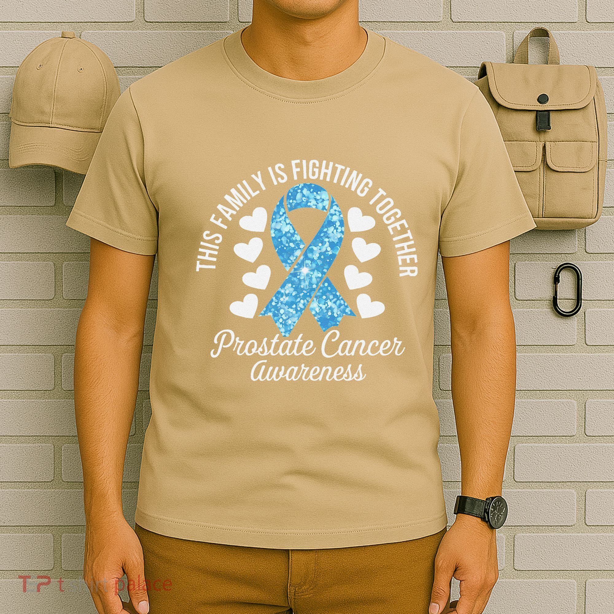 Prostate Cancer Awareness Family Fighting Light Blue Ribbon T-Shirt