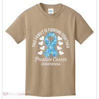 Prostate Cancer Awareness Family Fighting Light Blue Ribbon Kids T-Shirt thumb 0