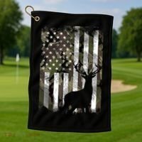 Patriotic Camo American Flag Deer Hunter Hunting Cute Gift Golf Towel thumb 1