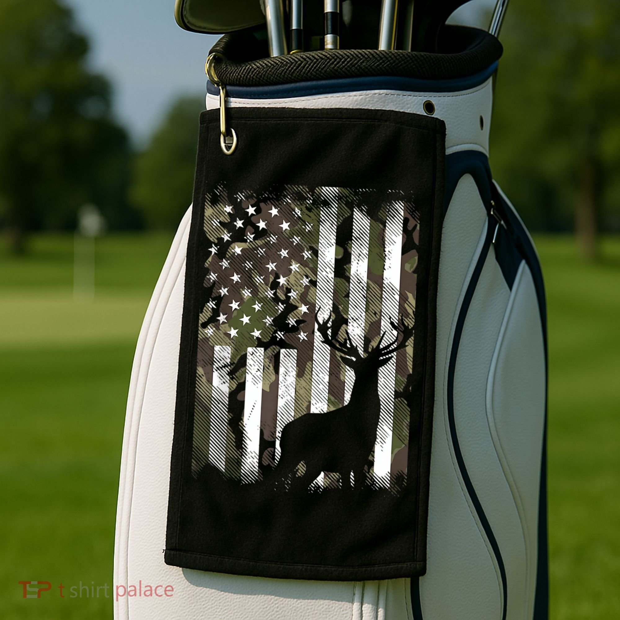 Patriotic Camo American Flag Deer Hunter Hunting Cute Gift Golf Towel
