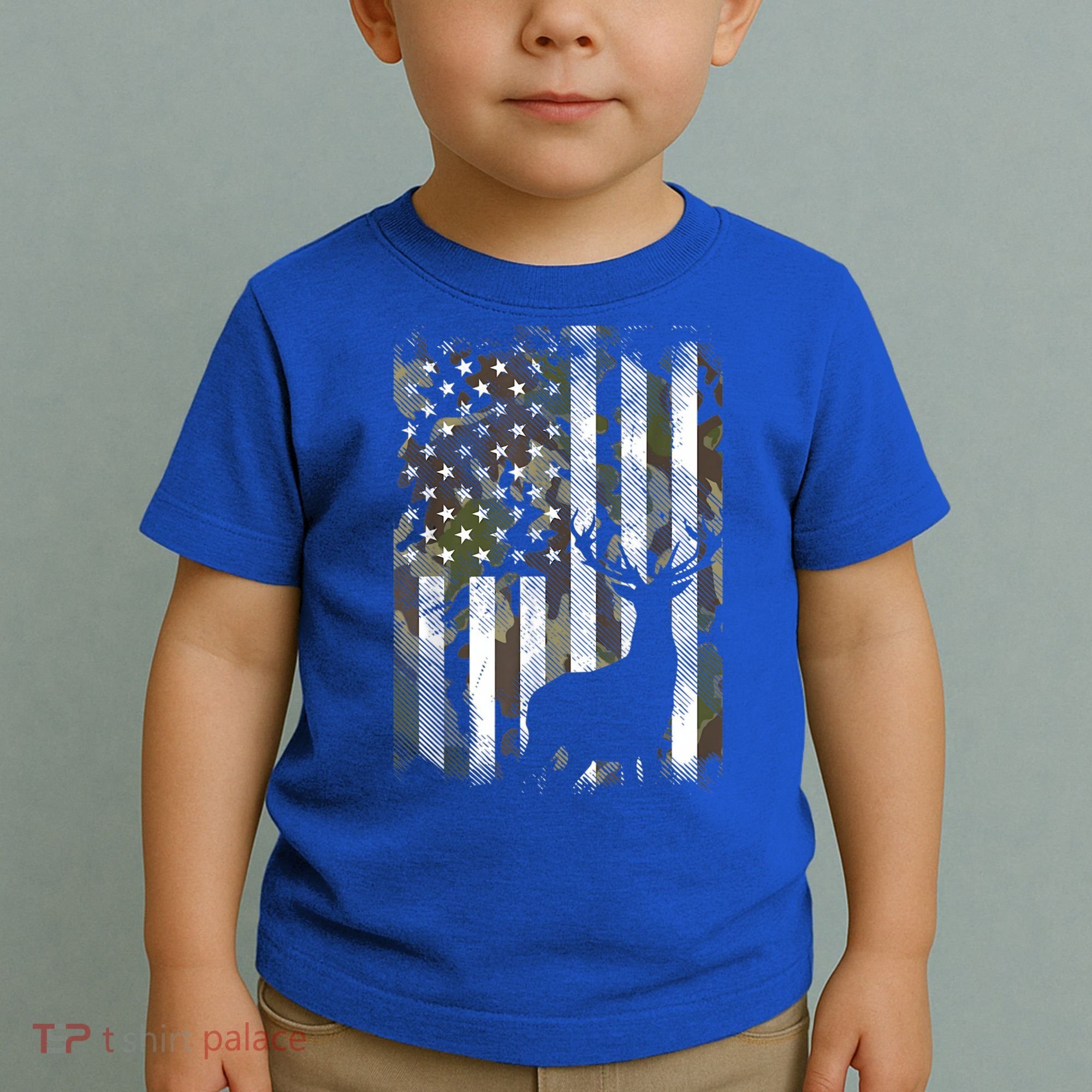 Patriotic Camo American Flag Deer Hunter Hunting Cute Gift Toddler T-Shirt