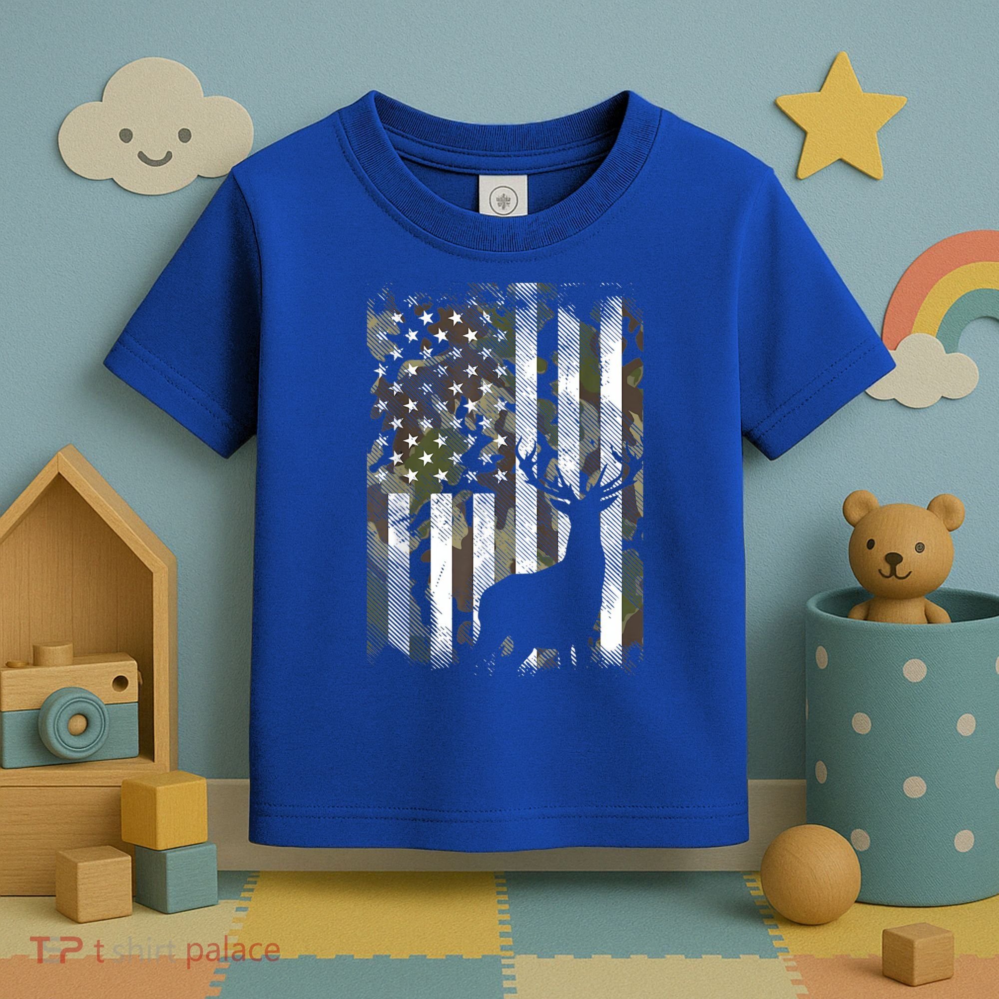 Patriotic Camo American Flag Deer Hunter Hunting Cute Gift Toddler T-Shirt