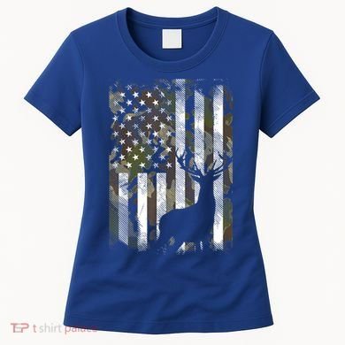 Patriotic Camo American Flag Deer Hunter Hunting Cute Gift Women's T-Shirt