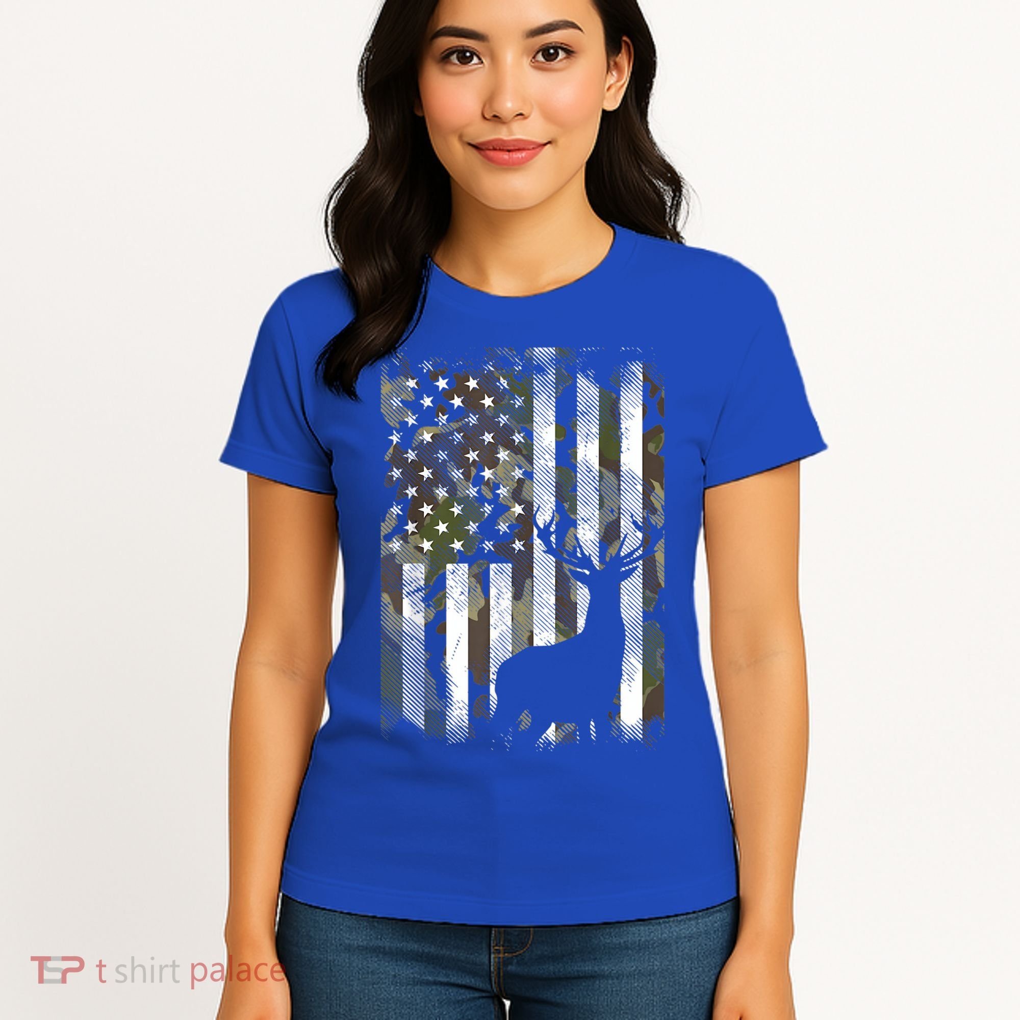 Patriotic Camo American Flag Deer Hunter Hunting Cute Gift Women's T-Shirt