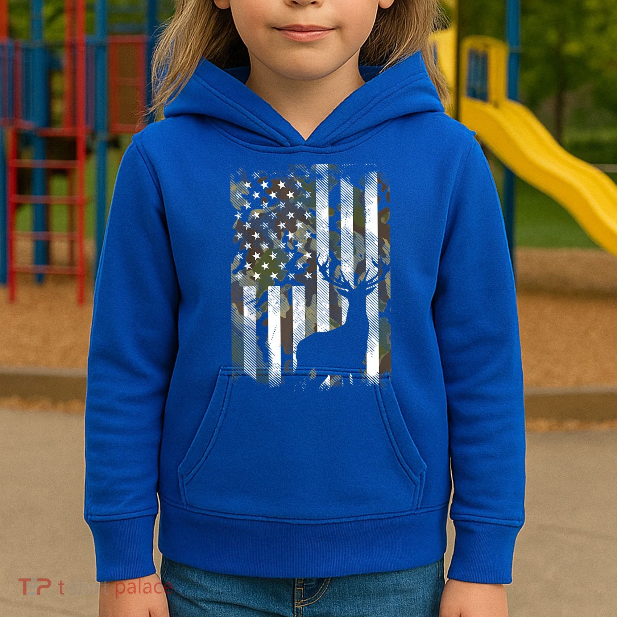Patriotic Camo American Flag Deer Hunter Hunting Cute Gift Kids Hoodie