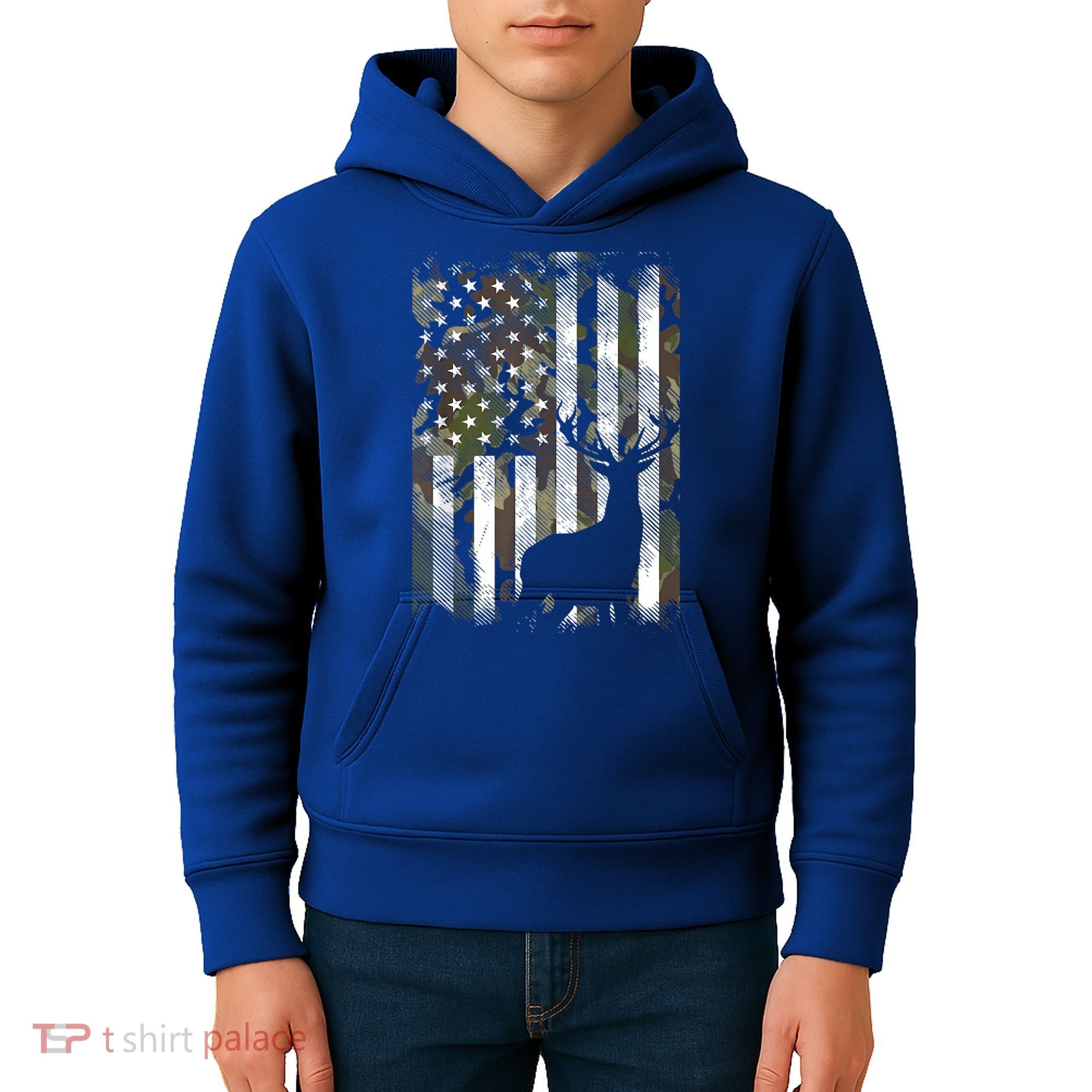 Patriotic Camo American Flag Deer Hunter Hunting Cute Gift Kids Hoodie