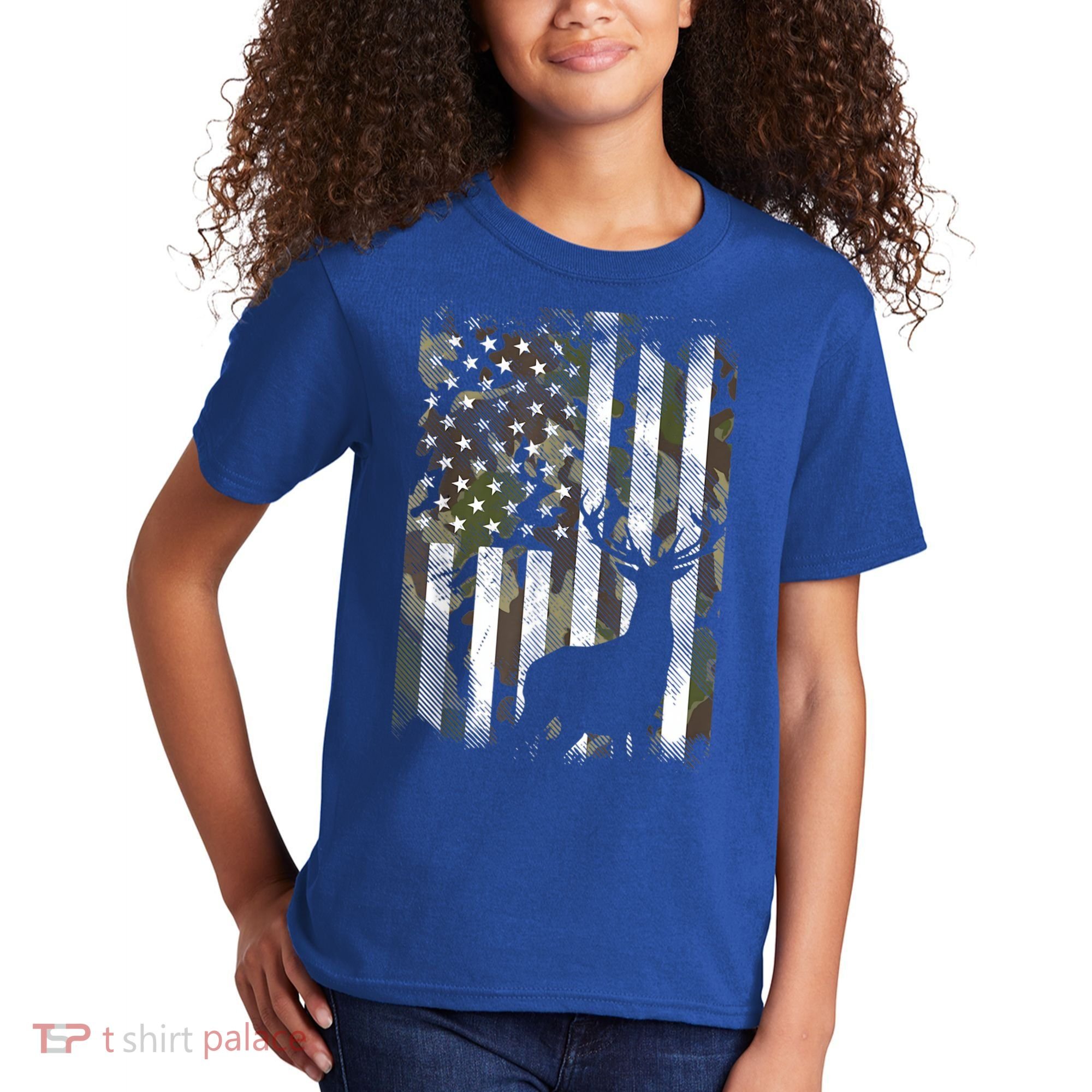 Patriotic Camo American Flag Deer Hunter Hunting Cute Gift Kids T-Shirt