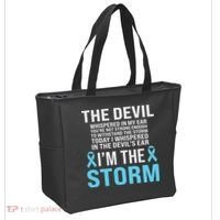 Prostate Cancer Awareness Light Blue Ribbon Dad Survivor Tote Bag thumb 2