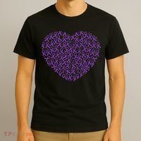 Pancreatic Cancer Awareness Purple Ribbon Heart Gift Support T-Shirt thumb 3