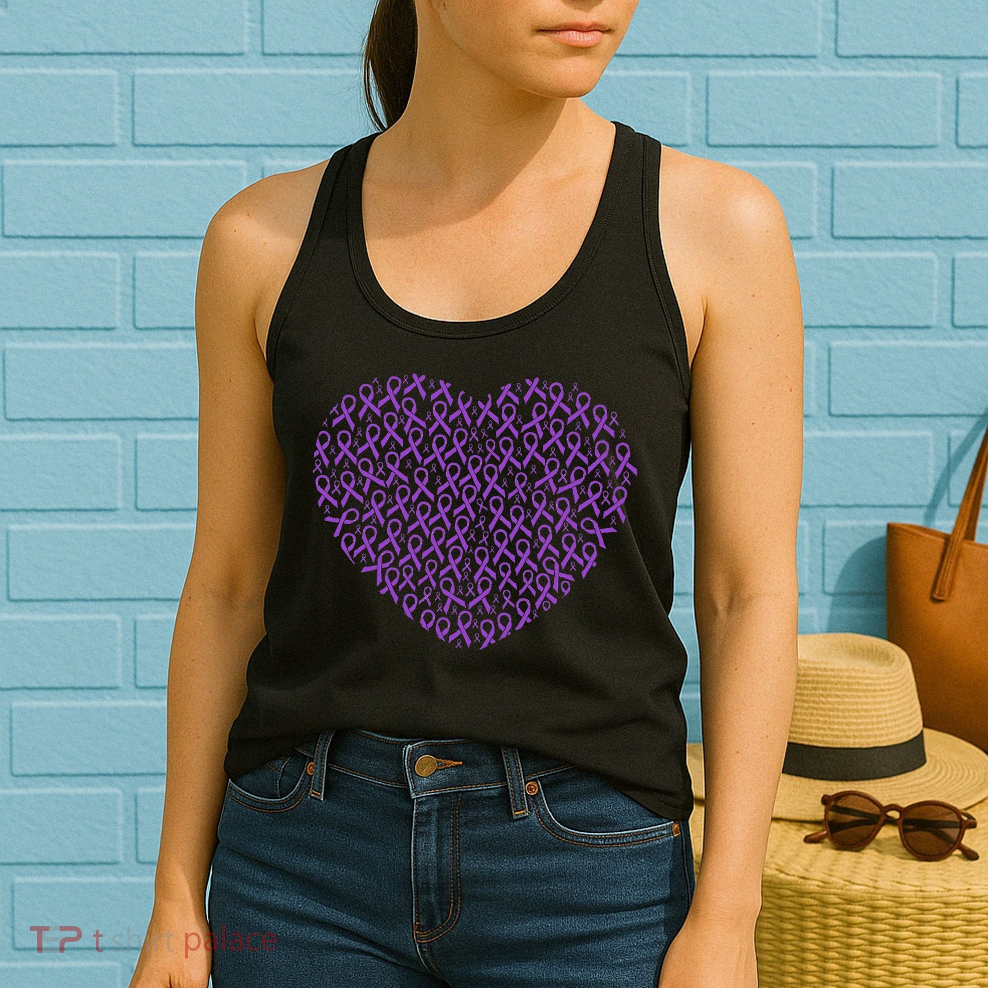 Pancreatic Cancer Awareness Purple Ribbon Heart Gift Support Women's Tank Top