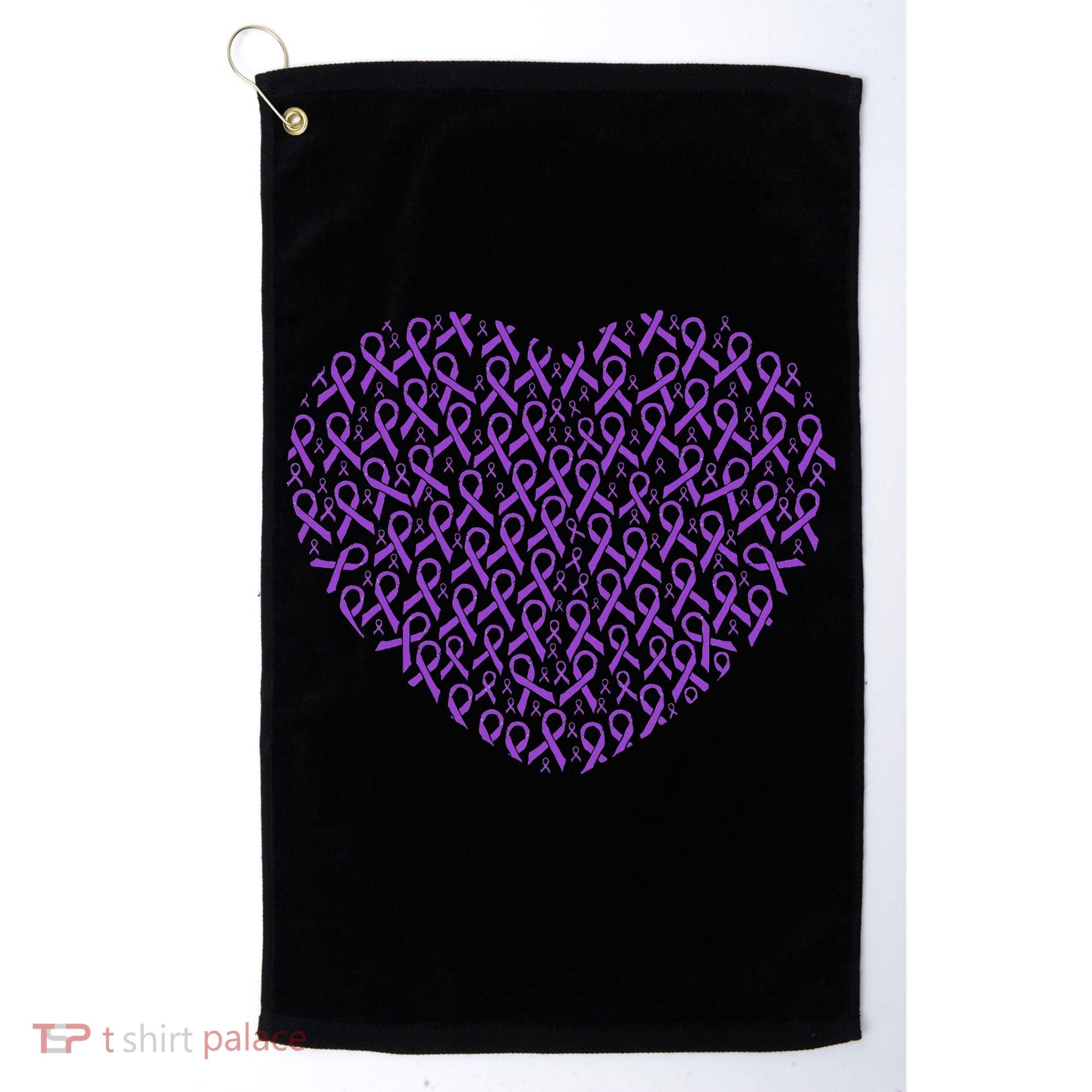 Pancreatic Cancer Awareness Purple Ribbon Heart Gift Support Golf Towel