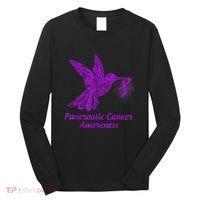 Pancreatic Cancer Awareness Hummingbird With Purple Ribbon Long Sleeve Shirt thumb 0