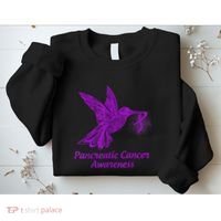 Pancreatic Cancer Awareness Hummingbird With Purple Ribbon Sweatshirt thumb 2