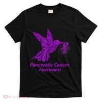 Pancreatic Cancer Awareness Hummingbird With Purple Ribbon T-Shirt thumb 0
