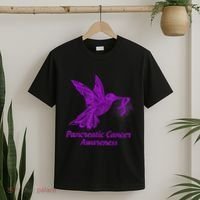 Pancreatic Cancer Awareness Hummingbird With Purple Ribbon T-Shirt thumb 2