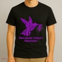 Pancreatic Cancer Awareness Hummingbird With Purple Ribbon T-Shirt thumb 3