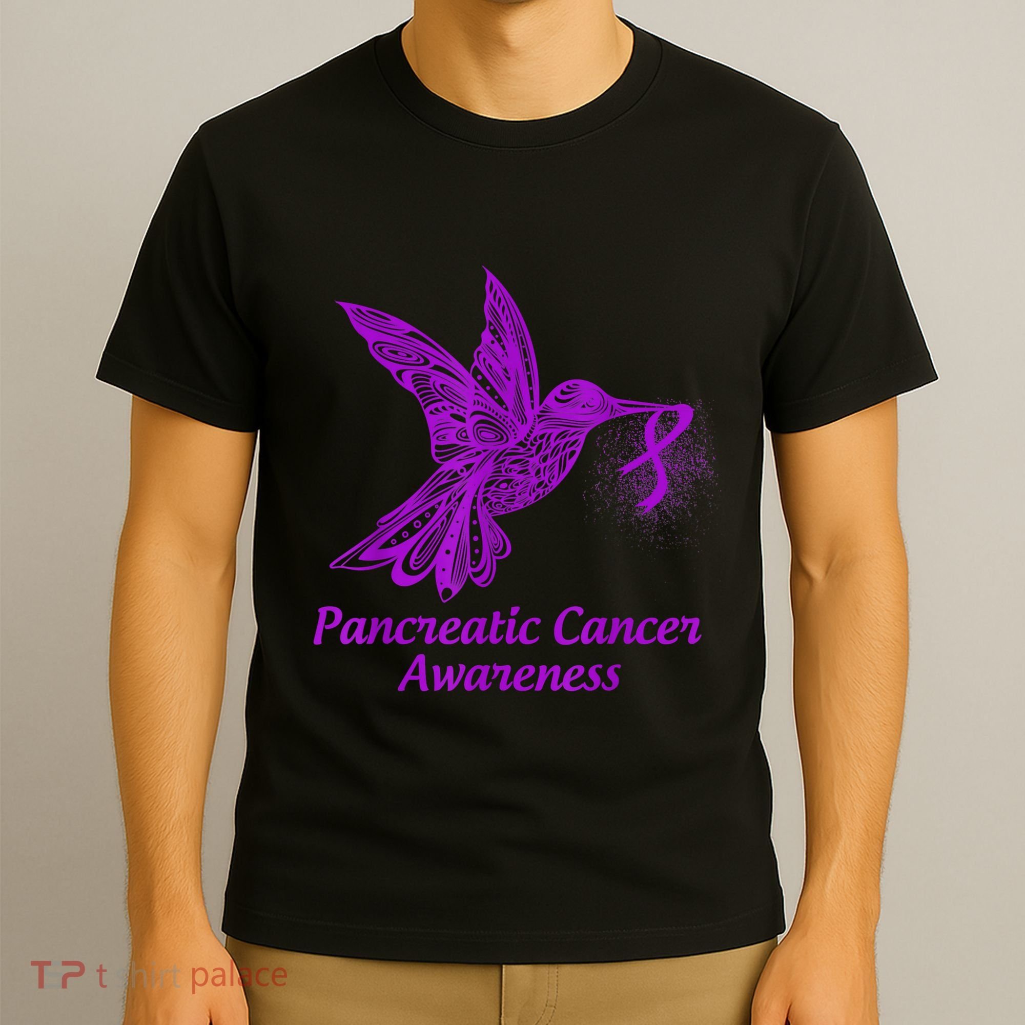 Pancreatic Cancer Awareness Hummingbird With Purple Ribbon T-Shirt
