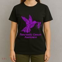 Pancreatic Cancer Awareness Hummingbird With Purple Ribbon T-Shirt thumb 4