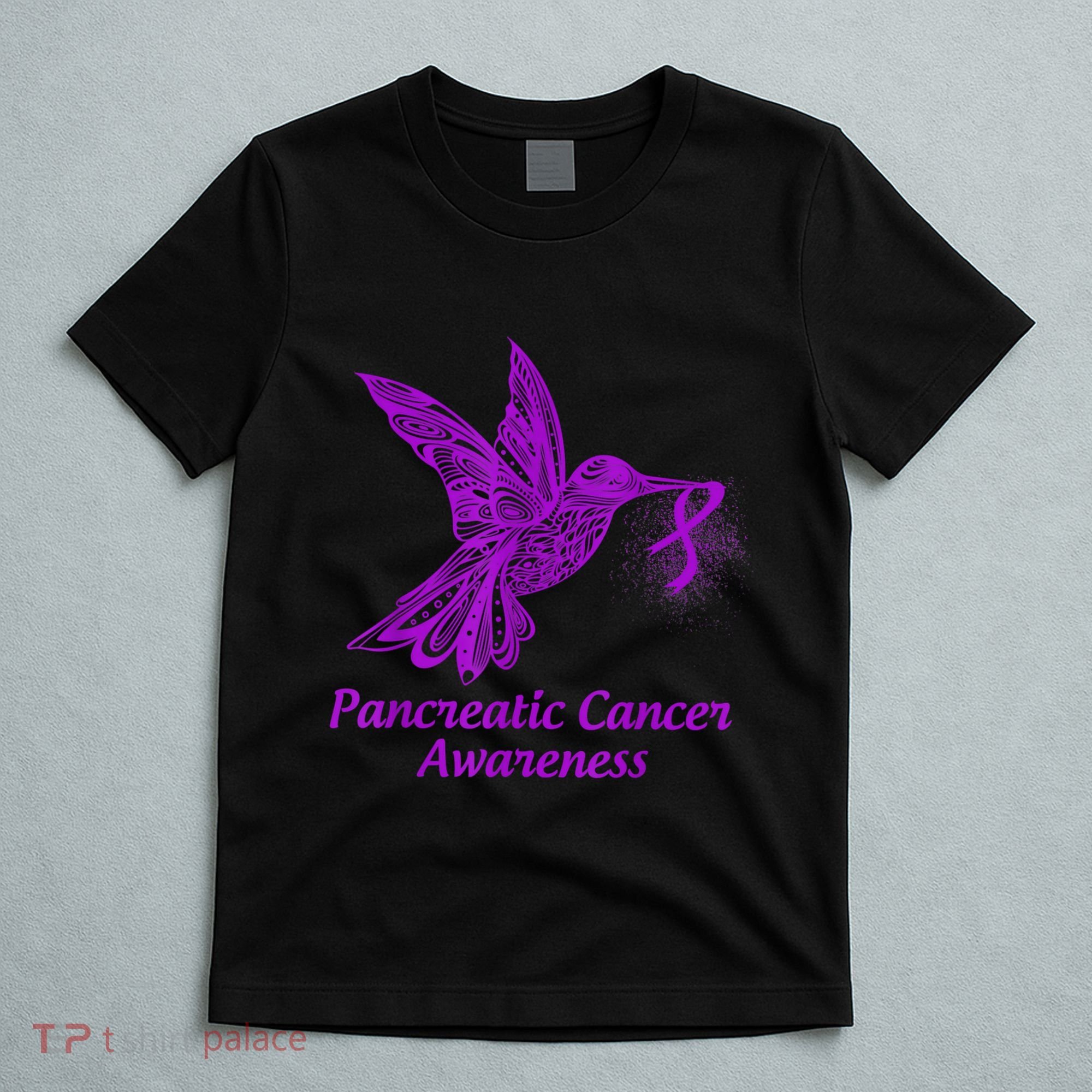 Pancreatic Cancer Awareness Hummingbird With Purple Ribbon T-Shirt