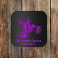 Pancreatic Cancer Awareness Hummingbird With Purple Ribbon Coaster thumb 0