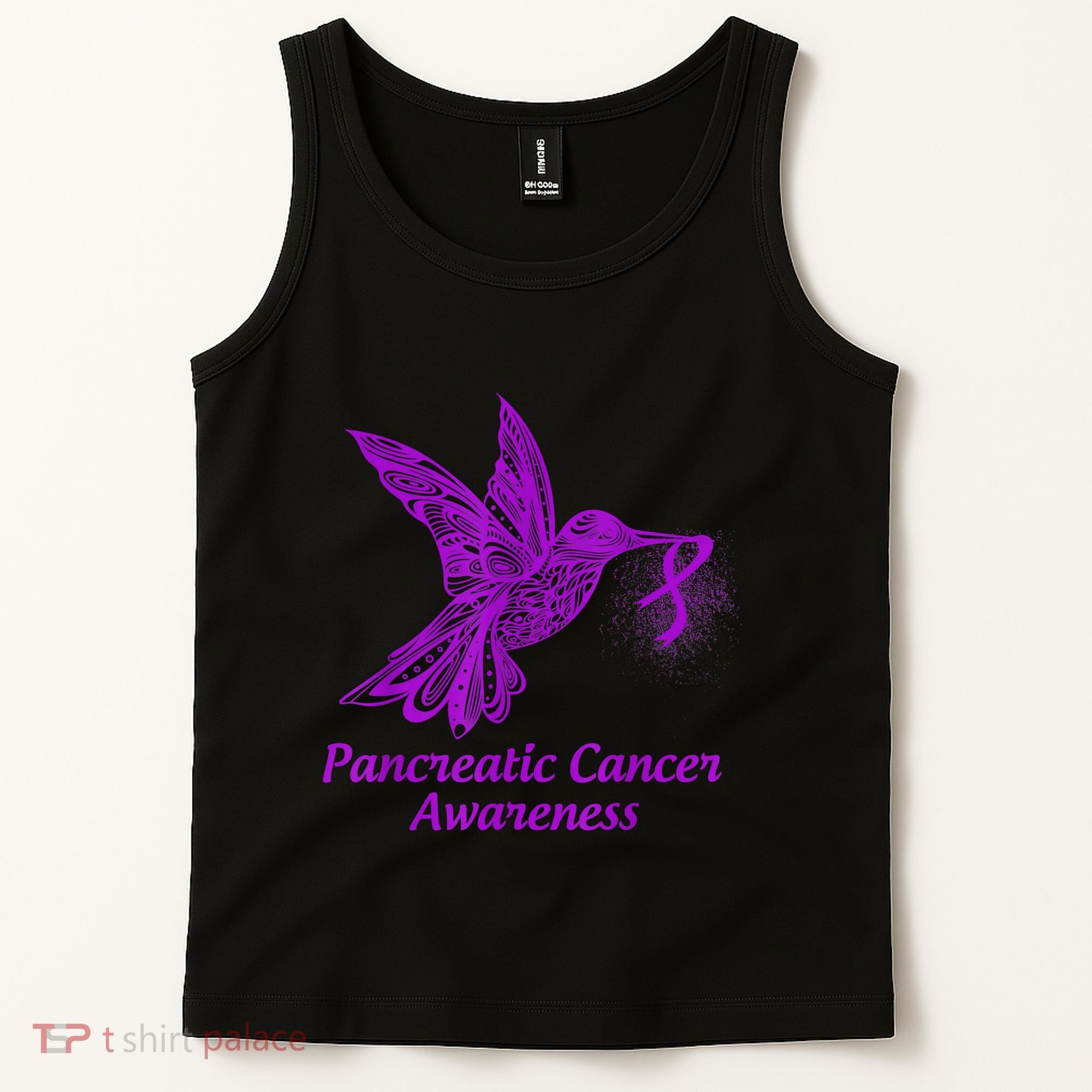 Pancreatic Cancer Awareness Hummingbird With Purple Ribbon Tank Top