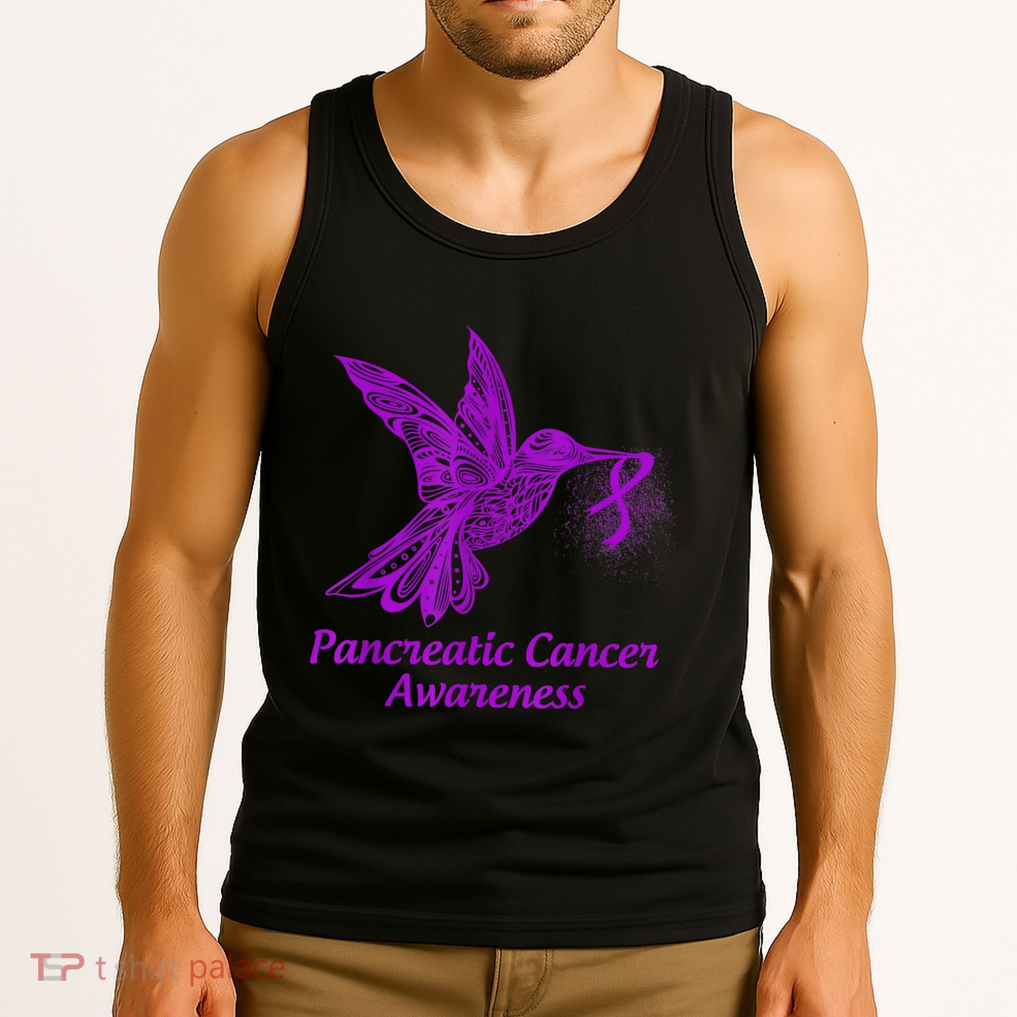 Pancreatic Cancer Awareness Hummingbird With Purple Ribbon Tank Top