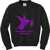 Pancreatic Cancer Awareness Hummingbird With Purple Ribbon Kids Sweatshirt thumb 0