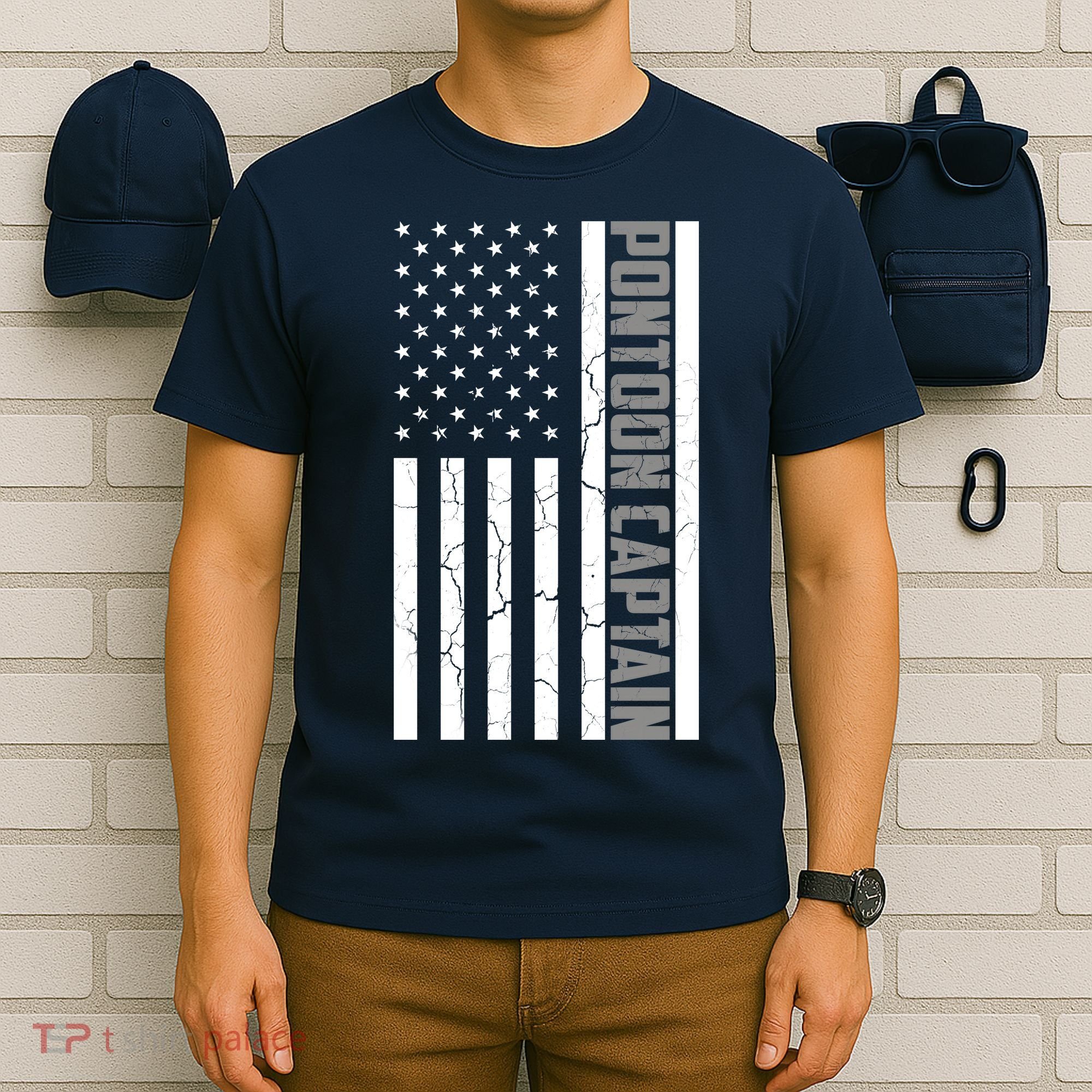 Pontoon Captain American Flag Pontooning Pontoon Boating T-Shirt