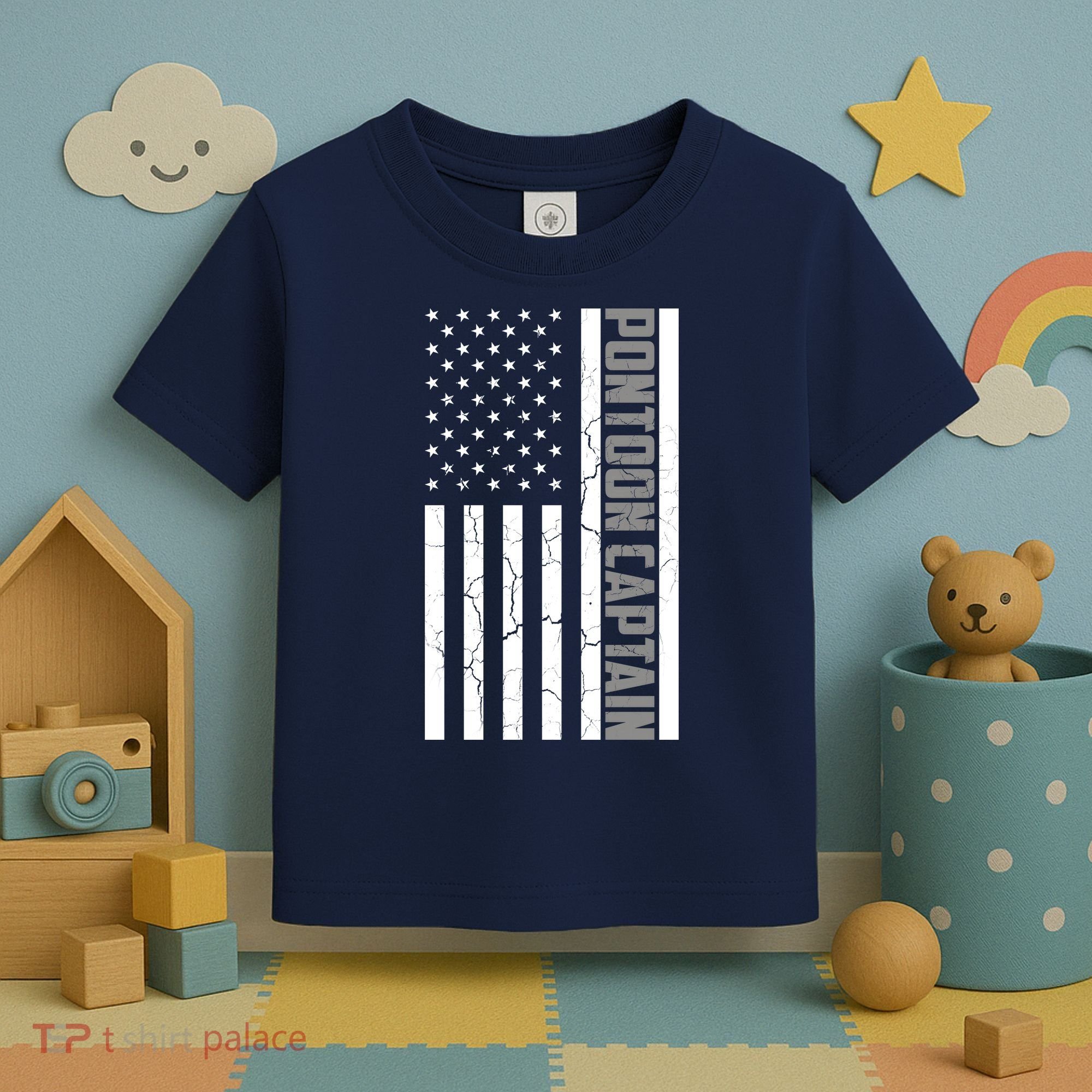 Pontoon Captain American Flag Pontooning Pontoon Boating Toddler T-Shirt