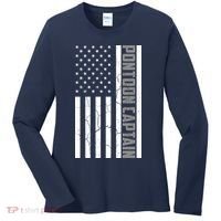 Pontoon Captain American Flag Pontooning Pontoon Boating Women's Long Sleeve Shirt thumb 0