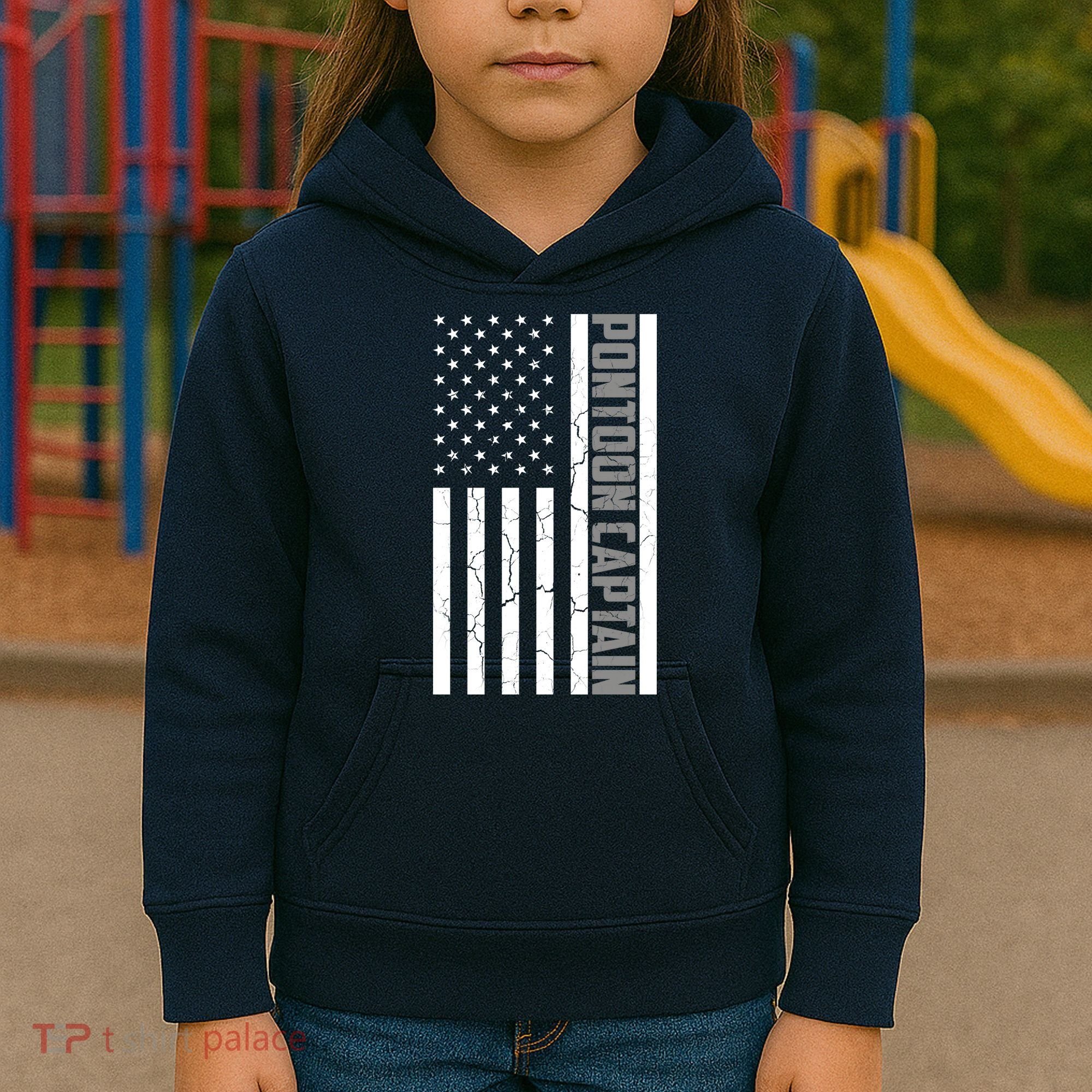 Pontoon Captain American Flag Pontooning Pontoon Boating Kids Hoodie