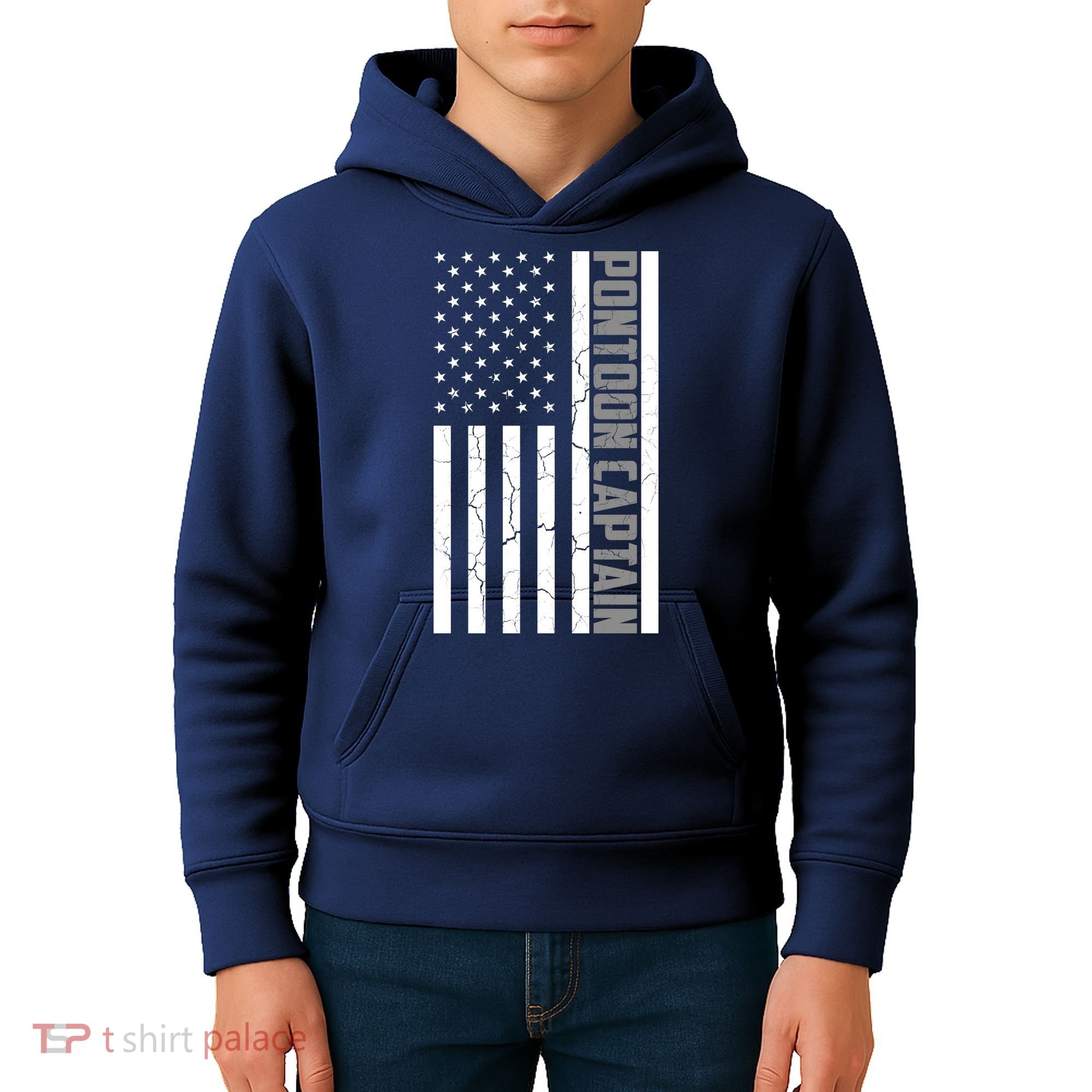 Pontoon Captain American Flag Pontooning Pontoon Boating Kids Hoodie