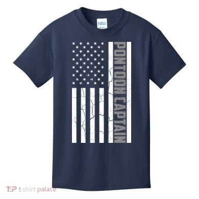 Pontoon Captain American Flag Pontooning Pontoon Boating Kids T-Shirt