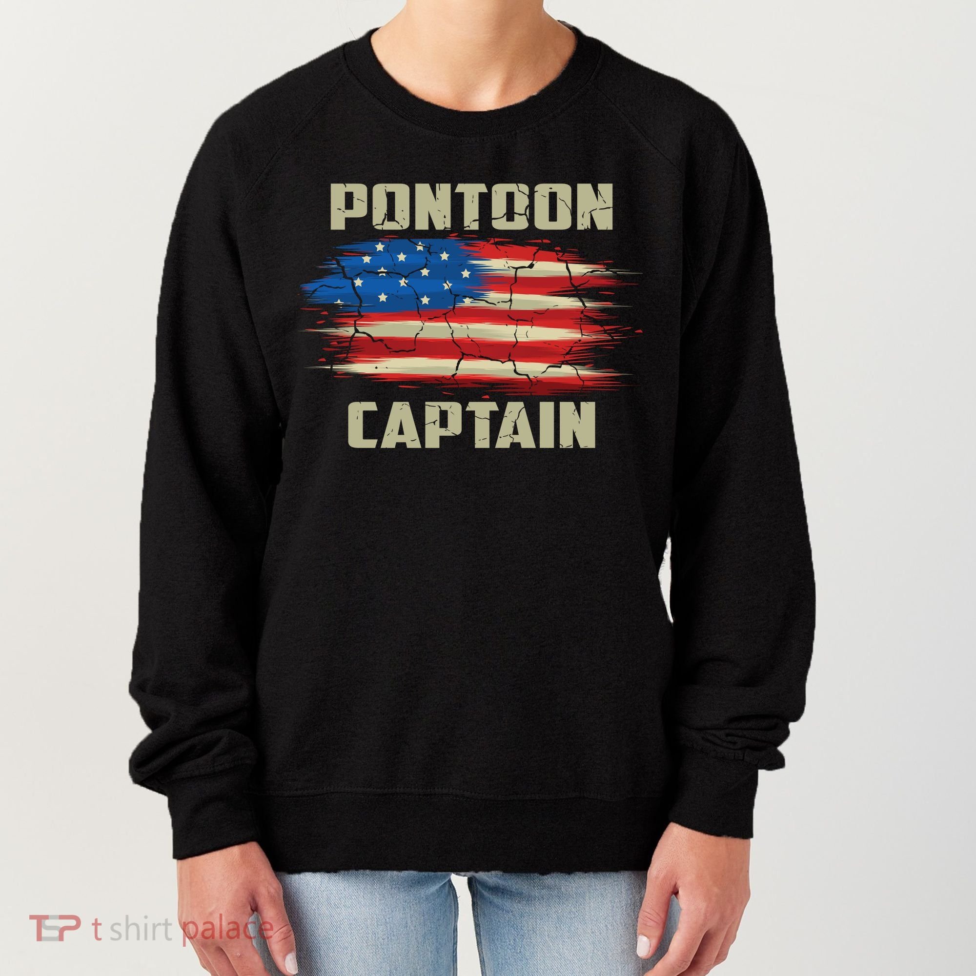 Pontoon Captain American Flag Pontooning Pontoon Boating Women's Sweatshirt