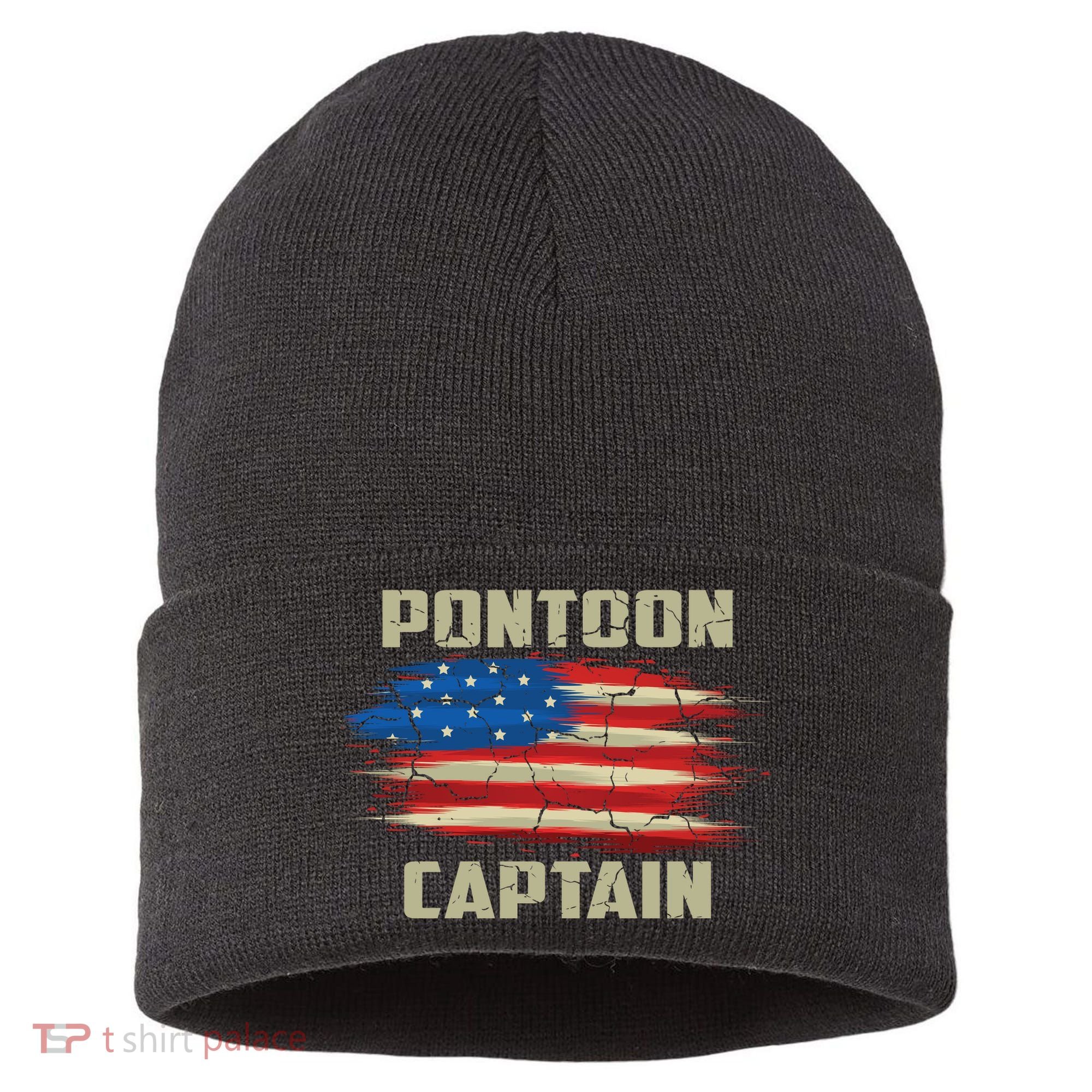 Pontoon Captain American Flag Pontooning Pontoon Boating Sustainable Knit Beanie
